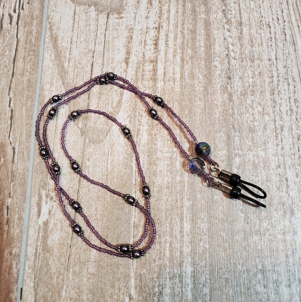Purple beaded eye glass holder